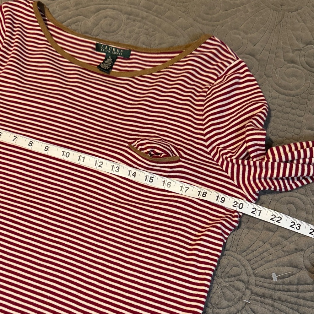 Lauren Ralph Lauren Maroon and White Striped Blouse - Picture 8 of 9